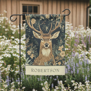 Vintage William Morris Cottage Deer Foliage Name Garden Flag