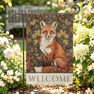 Vintage William Morris Cottage Fox Fall Welcome Garden Flag
