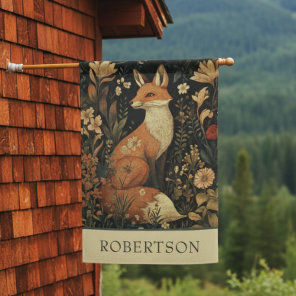 Vintage William Morris Cottage Medieval Fox Name House Flag