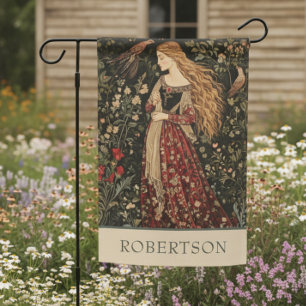 Vintage William Morris Cottage Medieval Woman Name Garden Flag