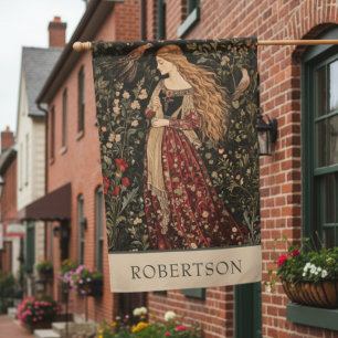 Vintage William Morris Cottage Medieval Woman Name House Flag