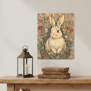 Vintage William Morris Cottage Tan Rabbit Metal Print