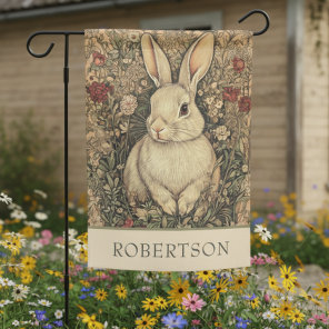 Vintage William Morris Cottage Tan Rabbit Name Garden Flag