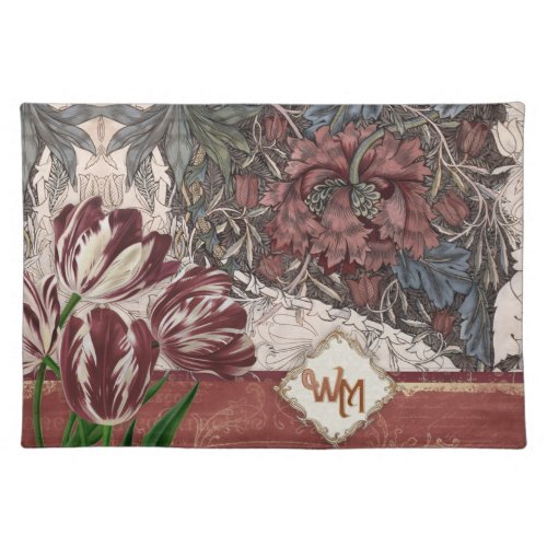Vintage William Morris Dusty Rose Burgundy Collage Cloth Placemat