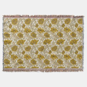 Vintage William Morris Earth Tone Floral Pattern Throw Blanket