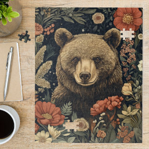 Vintage William Morris Floral Bear Woodland Art Jigsaw Puzzle