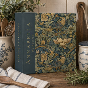 Vintage William Morris Floral Bird Monogram Recipe 3 Ring Binder