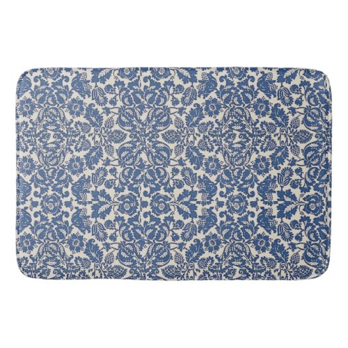 Vintage William Morris Floral Pattern Blue White Bath Mat
