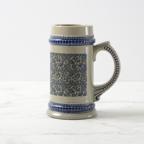 Vintage William Morris Floral Pattern Blue White Beer Stein