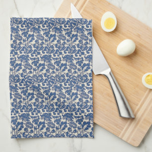 Vintage William Morris Floral Pattern Blue White Kitchen Towel