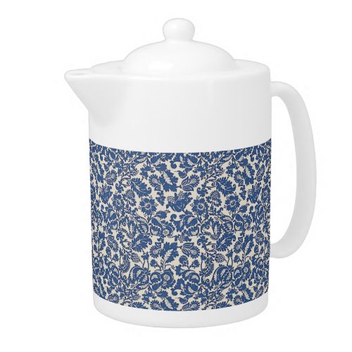 Vintage William Morris Floral Pattern Blue White Teapot