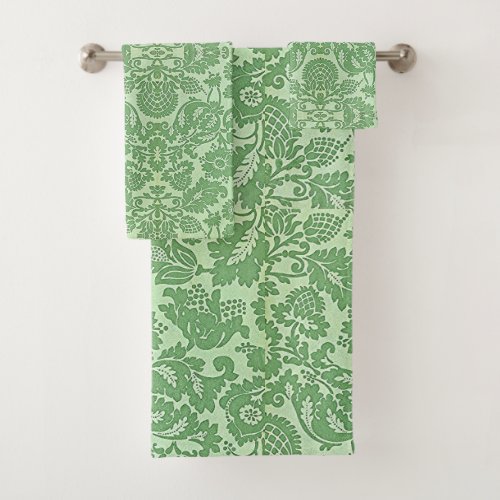 Vintage William Morris Floral Pattern Green   Bath Towel Set