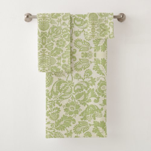 Vintage William Morris Floral Pattern Green   Bath Towel Set