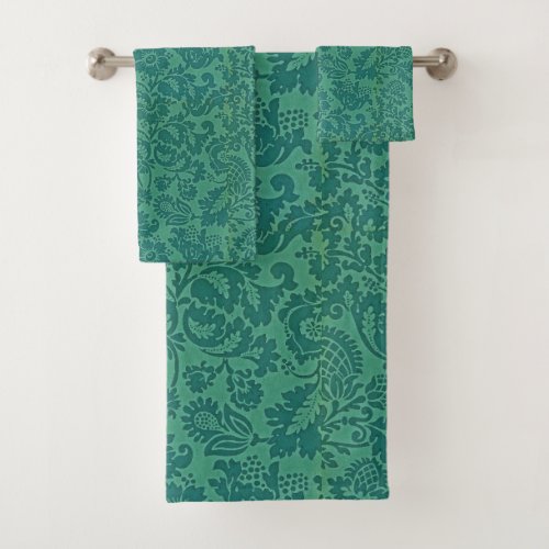 Vintage William Morris Floral Pattern Green  Bath Towel Set