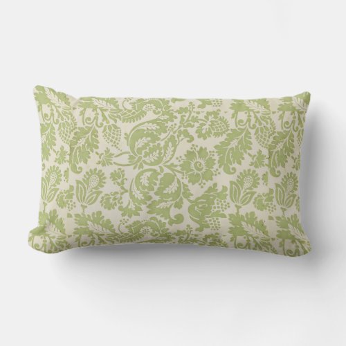 Vintage William Morris Floral Pattern Green   Lumbar Pillow