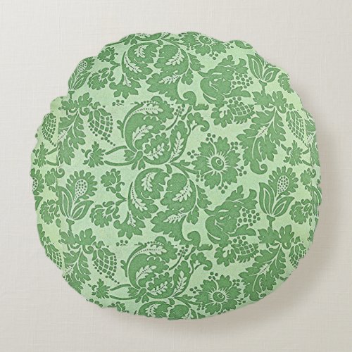 Vintage William Morris Floral Pattern Green   Round Pillow