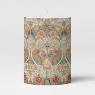 Vintage William Morris Floral Simulated Embroidery Pillar Candle