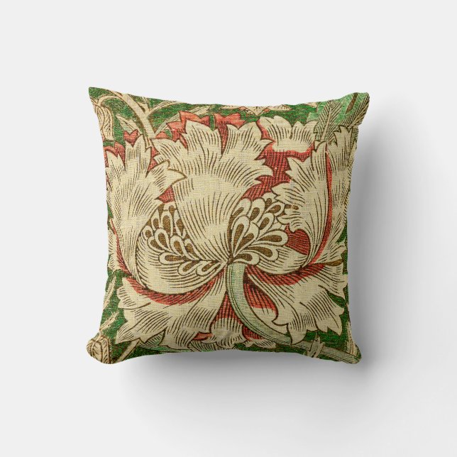 Vintage William Morris Flower Reversible Throw Pillow (Front)