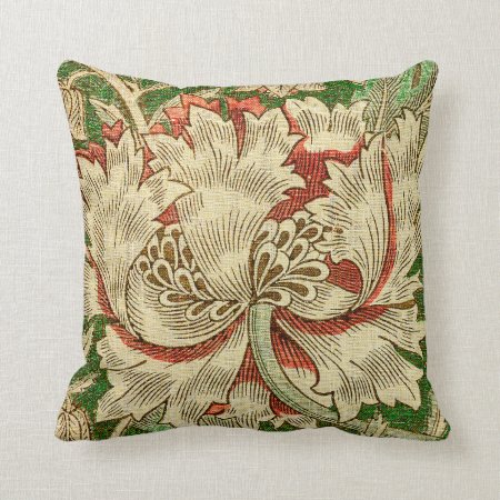Vintage William Morris Flower Reversible Throw Pillow