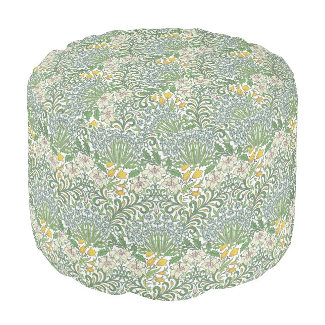 Vintage William Morris Flowers Garden Wallpaper Pouf (Angled Back)