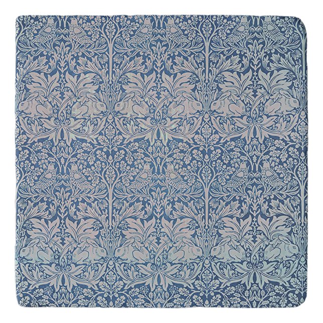 Vintage William Morris Forest Rabbit Bird Foliage  Trivet (Front)