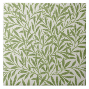 Vintage William Morris Green Willow Leaves Pattern Ceramic Tile