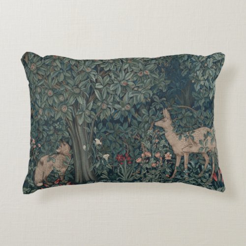 Vintage William Morris Greenery Forest Animals Accent Pillow