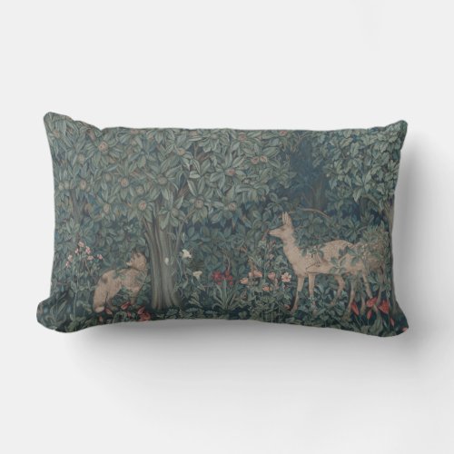 Vintage William Morris Greenery Forest Animals Lumbar Pillow