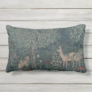 Vintage William Morris Greenery Forest Animals Lumbar Pillow