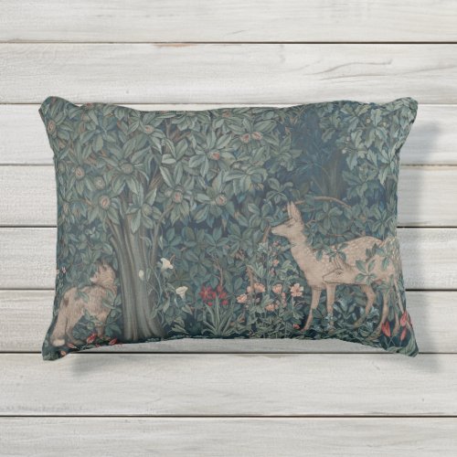 Vintage William Morris Greenery Forest Animals Outdoor Pillow