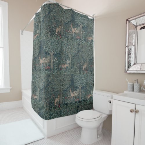 Vintage William Morris Greenery Forest Animals Shower Curtain