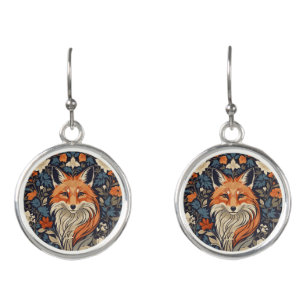 Vintage William Morris Inspired Floral Red Fox Earrings