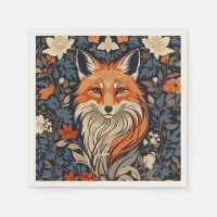 Vintage William Morris Inspired Floral Red Fox