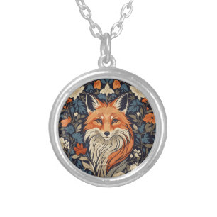 Vintage William Morris Inspired Floral Red Fox Silver Plated Necklace