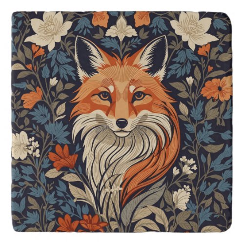 Vintage William Morris Inspired Floral Red Fox  Trivet