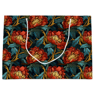 Vintage William Morris-inspired Red Peony Flower Large Gift Bag