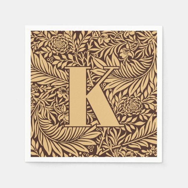 Vintage William Morris Larkspur Pattern Monogram Napkins (Front)