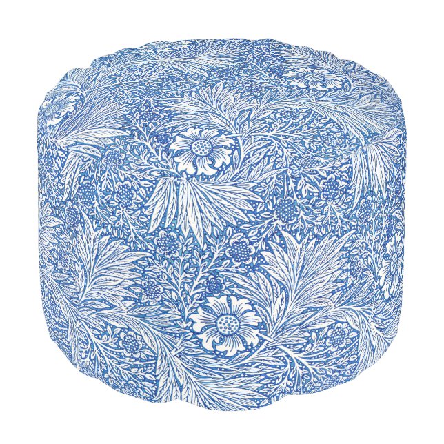 Vintage William Morris Marigold Blue  Pouf (Angled Back)