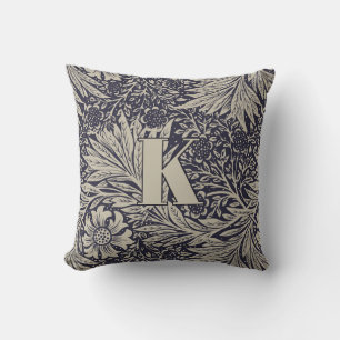 Vintage William Morris Marigold Pattern Monogram Throw Pillow