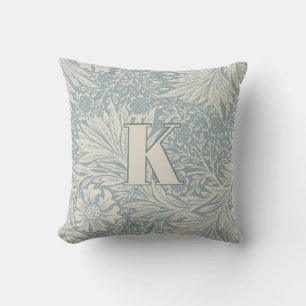 Vintage William Morris Marigold Pattern Monogram Throw Pillow