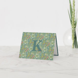 Vintage William Morris Navy Blue Red Chrysanthemum Letterpress Thank You Card