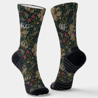 Vintage William Morris Navy Blue Red Chrysanthemum Socks