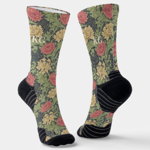 Vintage William Morris Navy Blue Red Chrysanthemum Socks