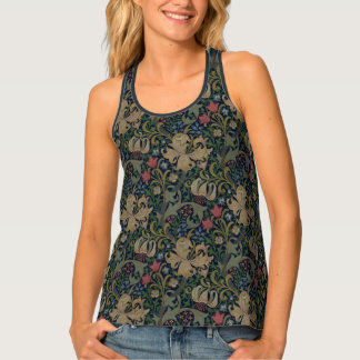 Vintage William Morris Navy Blue Red Chrysanthemum Tank Top