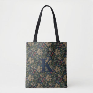 Vintage William Morris Navy Blue Red Chrysanthemum Tote Bag