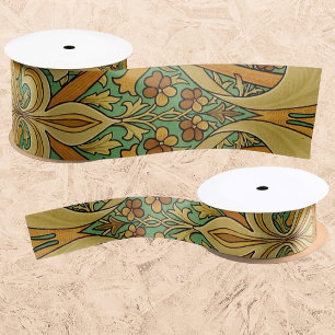 Vintage William Morris Orange Yellow Green Satin Ribbon