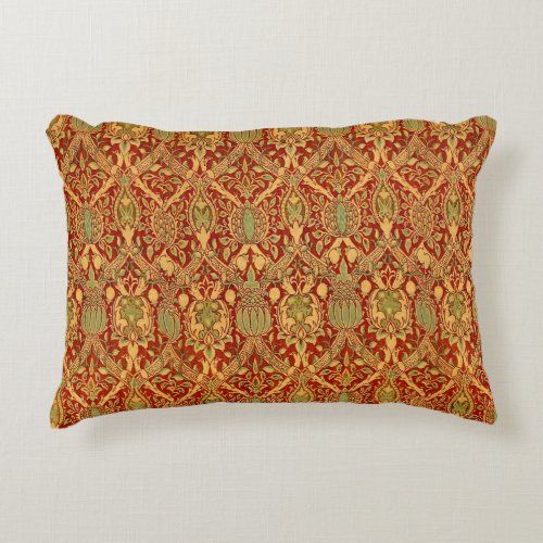 Vintage William Morris Pattern Red Turquoise Gold Accent Pillow
