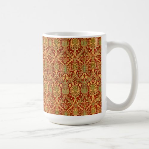 Vintage William Morris Pattern Red Turquoise Gold Coffee Mug