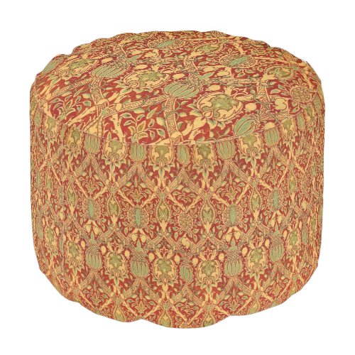 Vintage William Morris Pattern Red Turquoise Gold Pouf