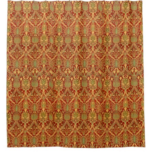 Vintage William Morris Pattern Red Turquoise Gold Shower Curtain